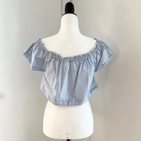 Aritzia Wilfred | Cropped Off Shoulder Cotton Blouse | Small | Blue - Picture 5 of 9